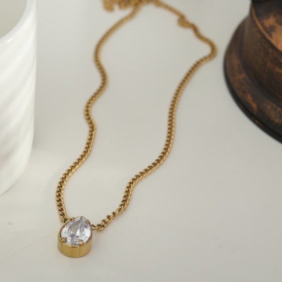 TWYLA Gold Necklace with Chunky Tear Drop Crystal Pendant - Picture 2 of 8